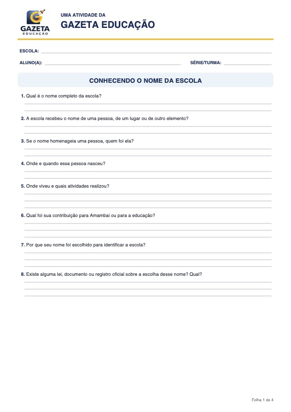 Plano de aula: A história por trás do nome da nossa escola