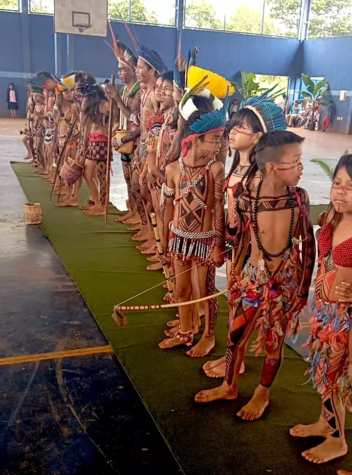 Trabalho desenvolvido no mês de abril referente à Semana dos Povos Indígenas na Escola Municipal Mbo’erenda Ypyendy